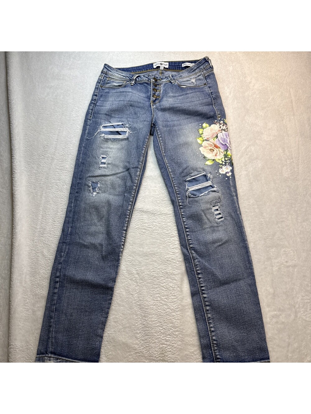 Black Daisy Jamie Skinny Jeans Size 7/28 Distressed Denim Floral Embellished